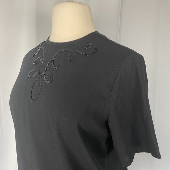 Vintage Top Size 12 Black Solid Sequin Short Sleeve Basic Shell Minimalist 90s - Picture 5 of 12